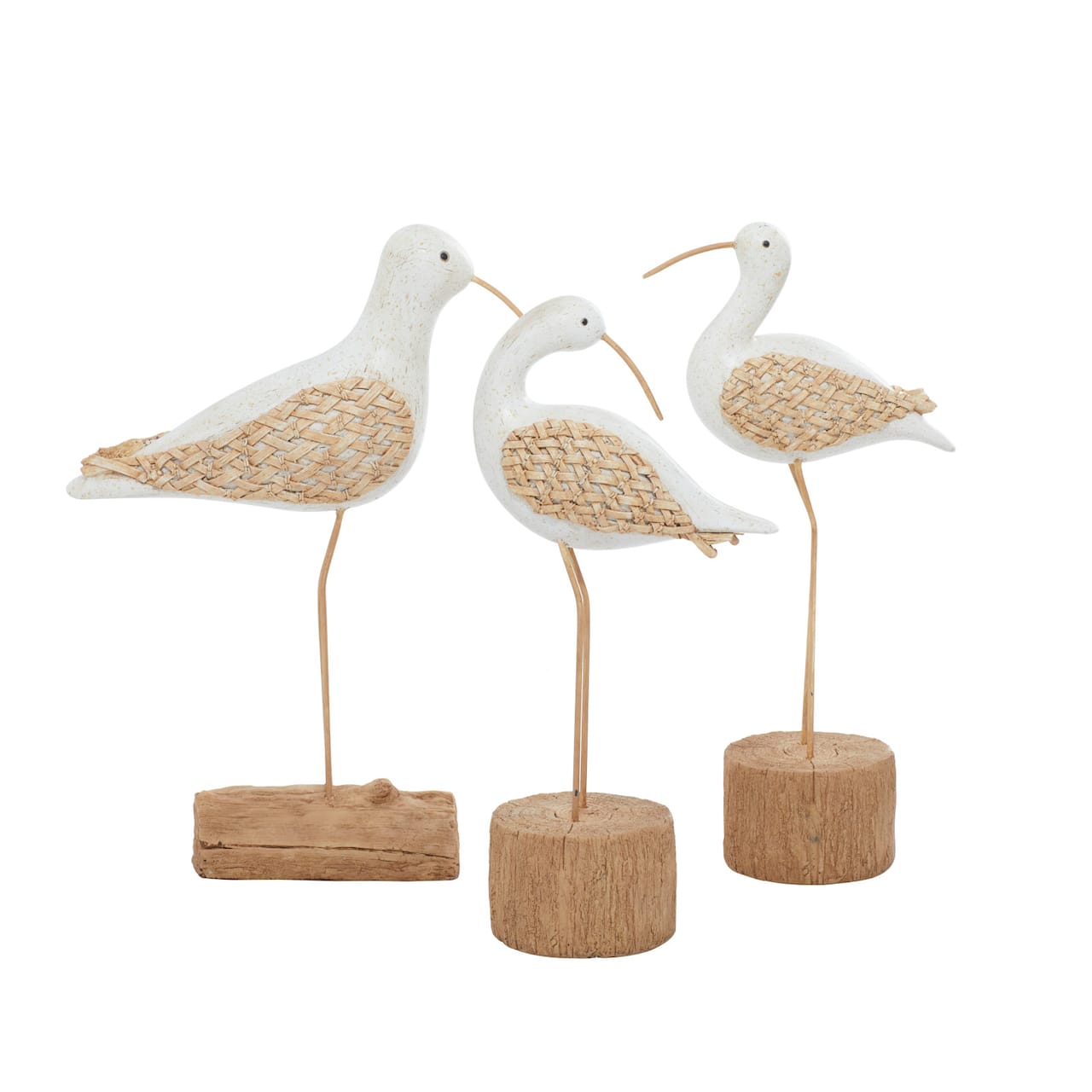 Set of 3 White Polystone Contemporary Sculpture, 15", 15", 14"